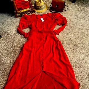 NWT J. CREW RED BUTTON UP MAXI DRESS